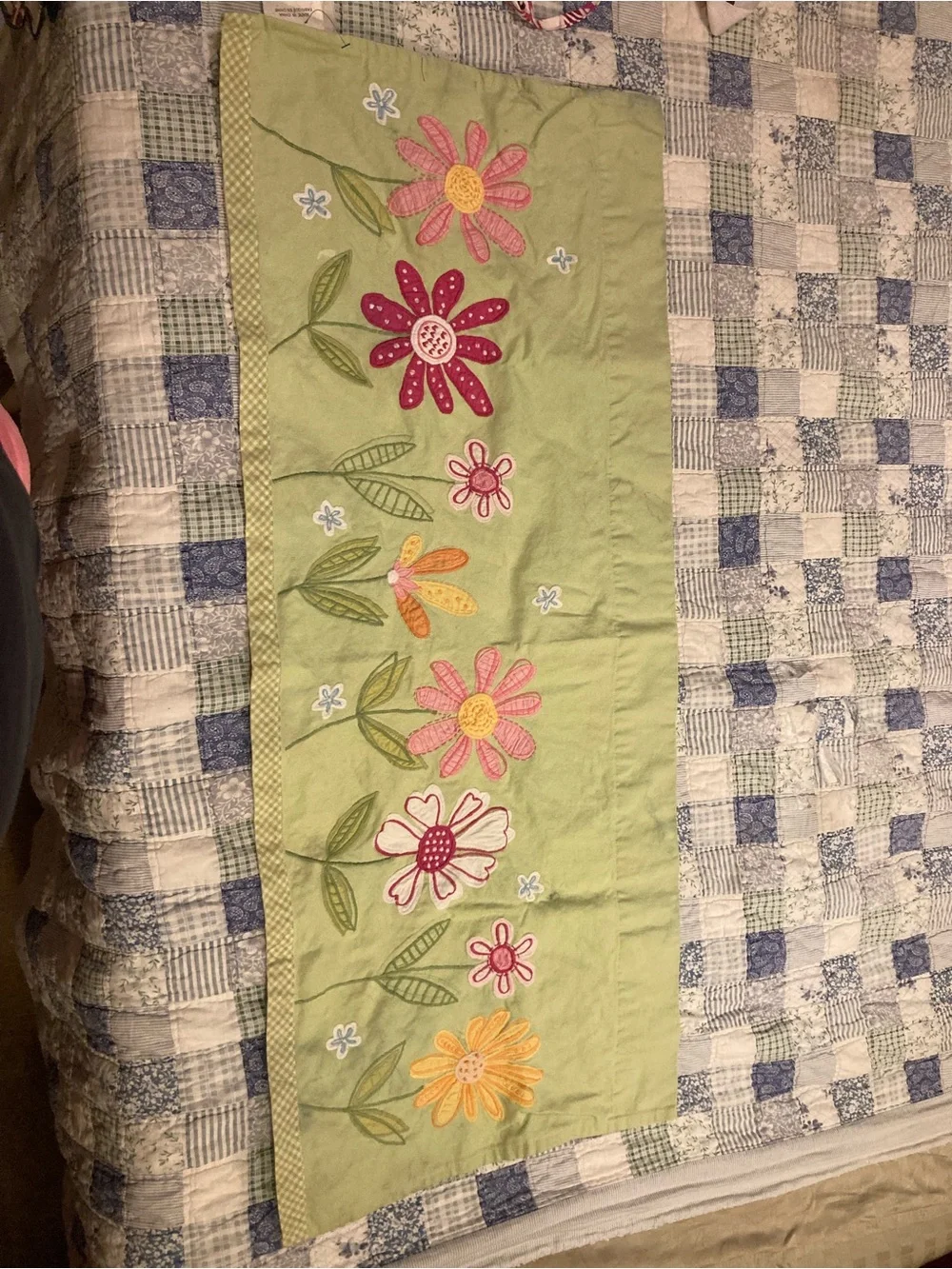 Pottery Barn Kids Light Green Window Swag Panel with Pink Floral Accent